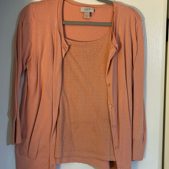 LOFT size M salmon cardigan and tank top - Picture 1 of 7